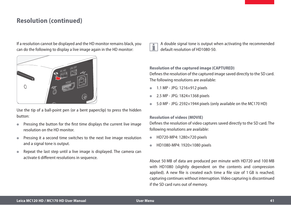 Resolution (continued) | Leica Biosystems MC120 HD User Manual | Page 41 / 58