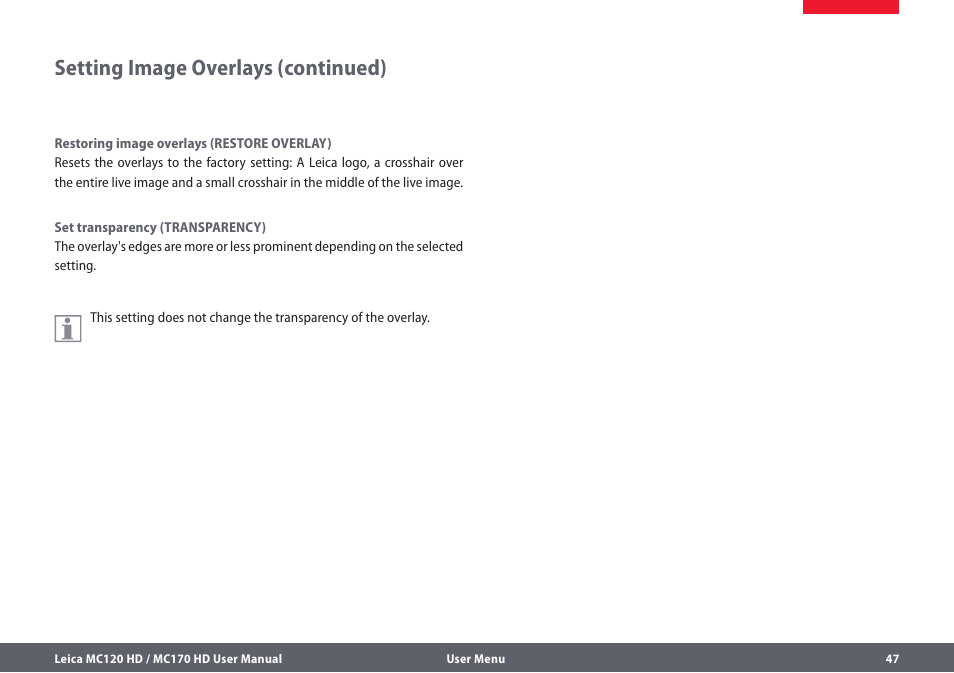Setting image overlays (continued) | Leica Biosystems MC120 HD User Manual | Page 47 / 58