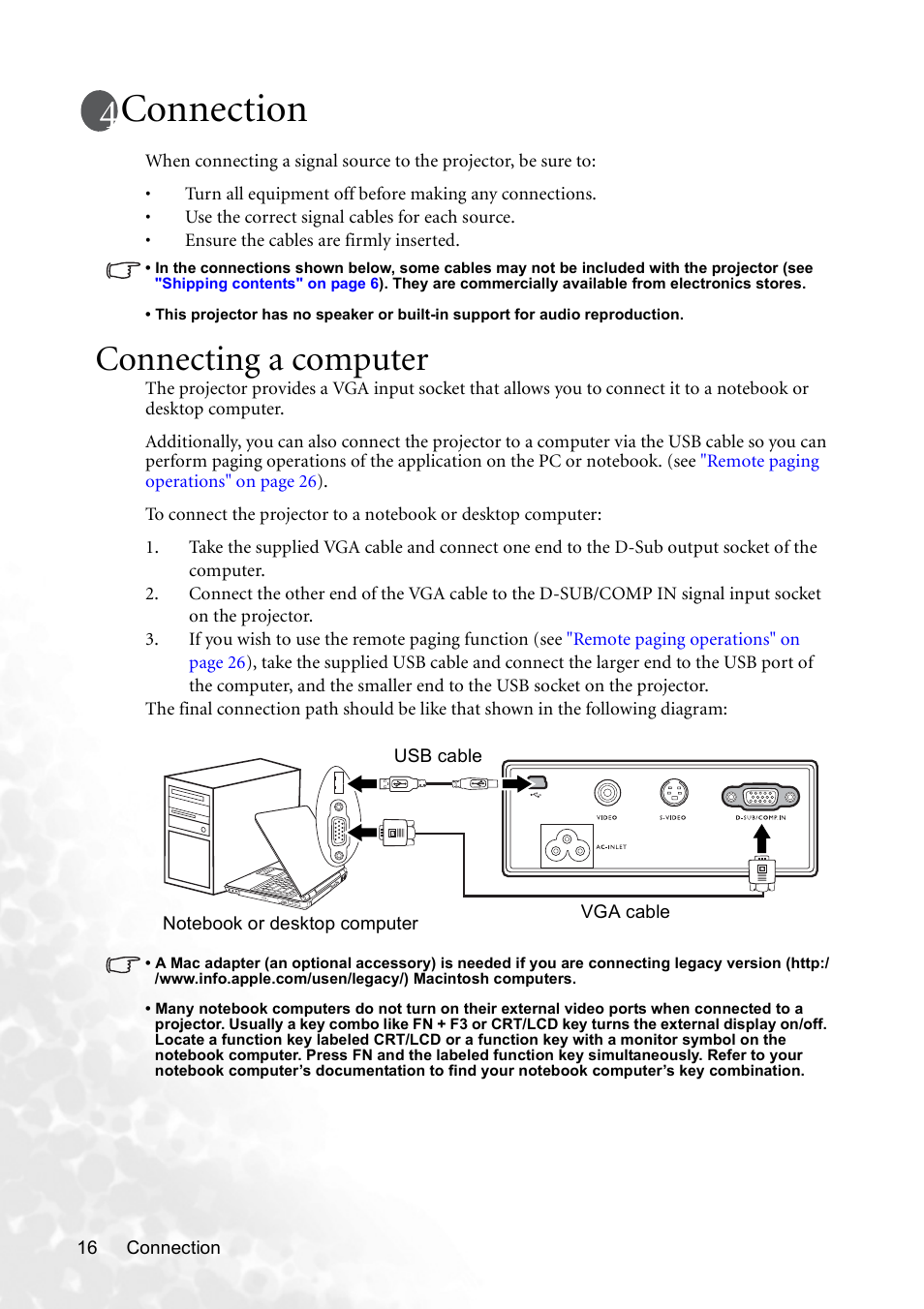 Connection, Connecting a computer | BenQ CP120C User Manual | Page 22 / 56