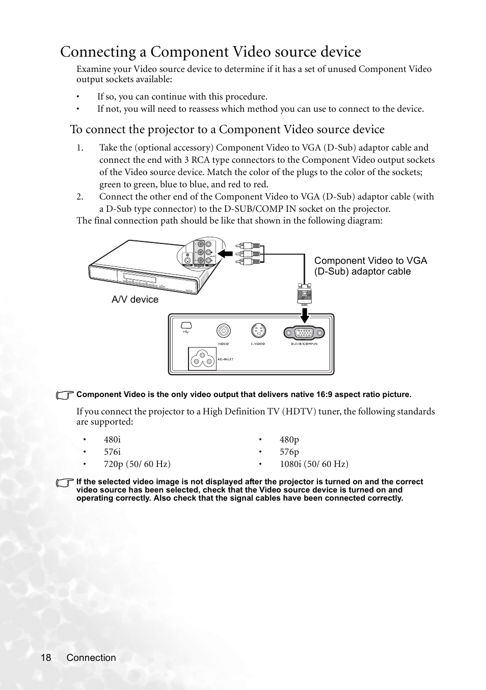 Connecting a component video source device | BenQ CP120C User Manual | Page 24 / 56