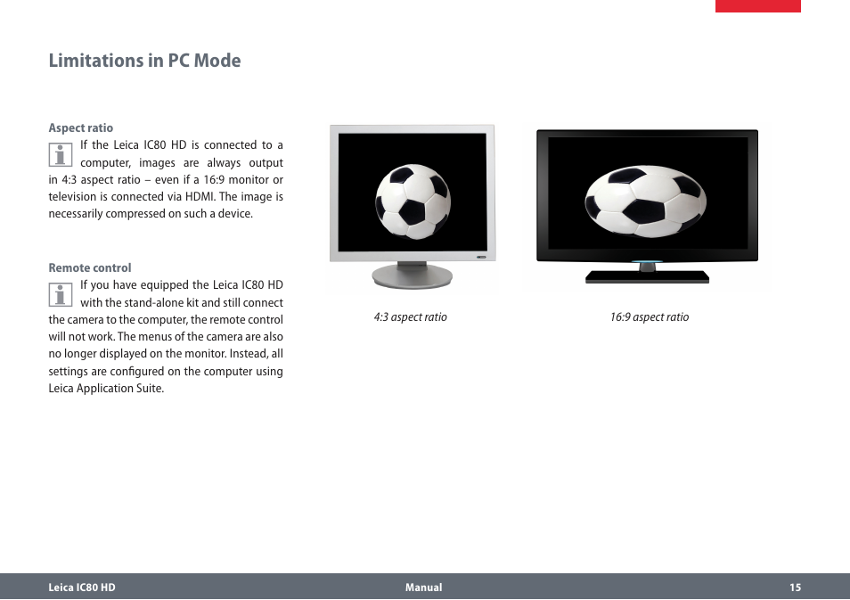 Limitations in pc mode, Limitationsinpcmode | Leica Biosystems IC80 HD User Manual | Page 15 / 42