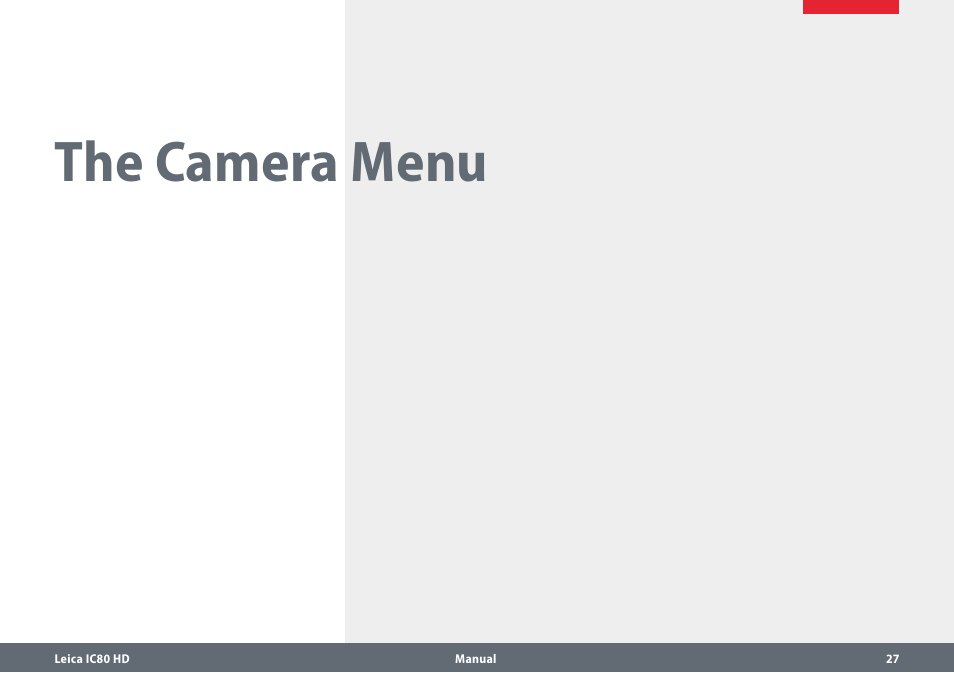The camera menu | Leica Biosystems IC80 HD User Manual | Page 27 / 42