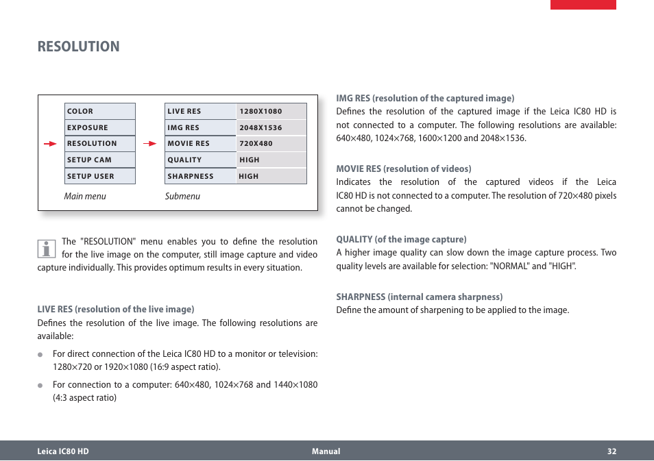 Resolution | Leica Biosystems IC80 HD User Manual | Page 32 / 42