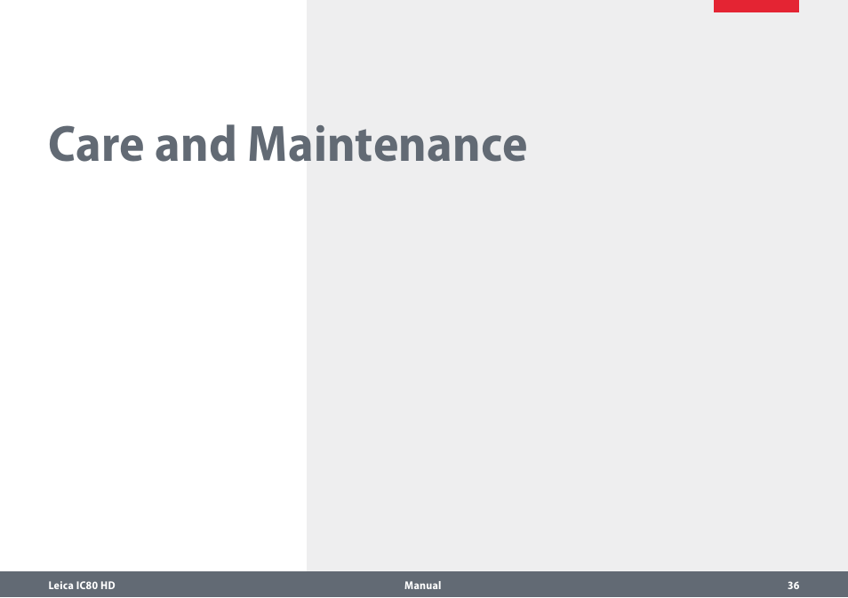 Care and maintenance | Leica Biosystems IC80 HD User Manual | Page 36 / 42