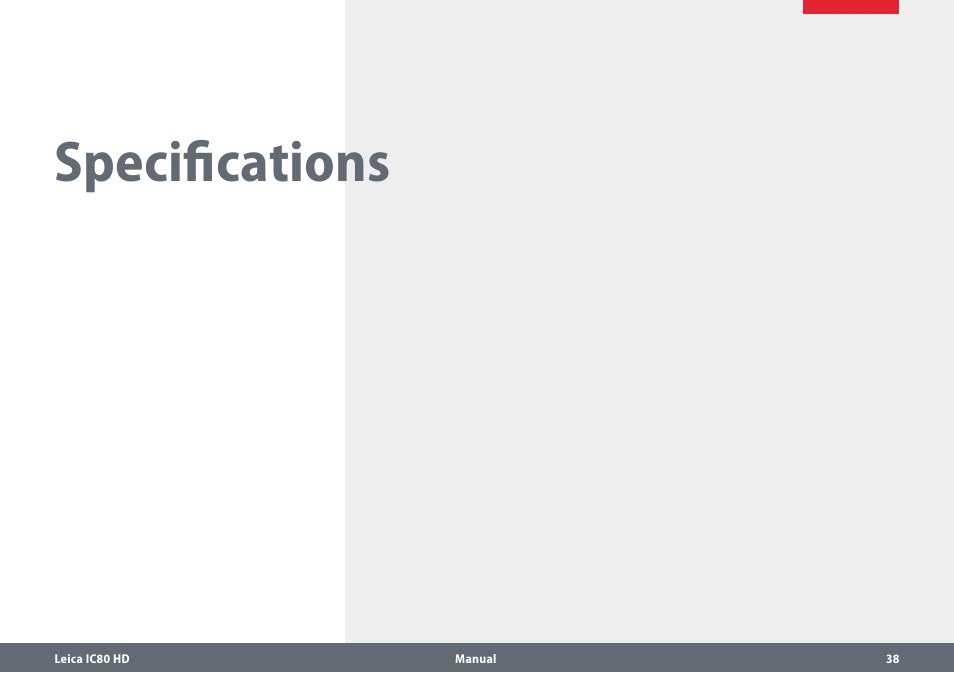 Specifications | Leica Biosystems IC80 HD User Manual | Page 38 / 42