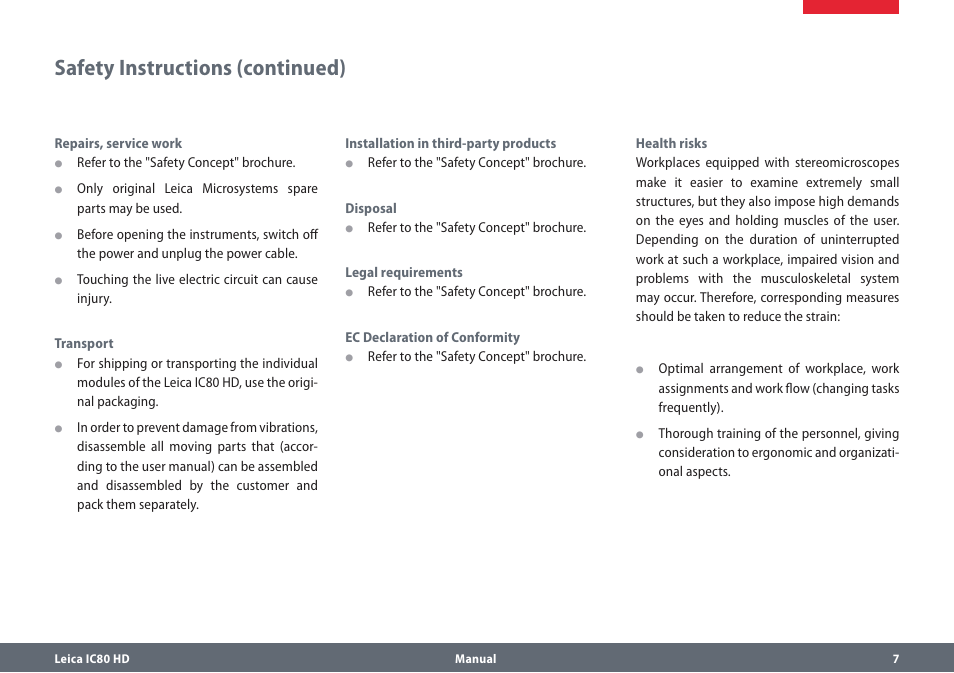 Safety instructions (continued) | Leica Biosystems IC80 HD User Manual | Page 7 / 42