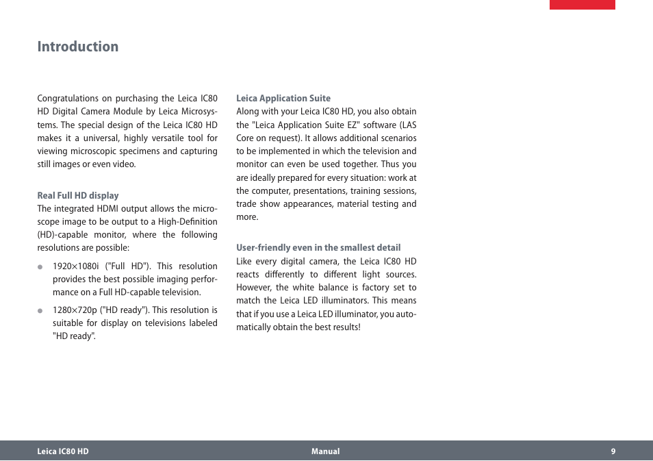 Introduction | Leica Biosystems IC80 HD User Manual | Page 9 / 42