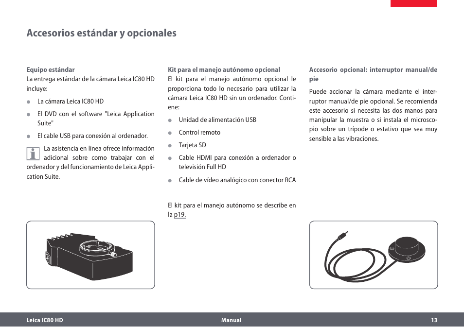 Accesorios estándar y opcionales | Leica Biosystems IC80 HD User Manual | Page 13 / 44