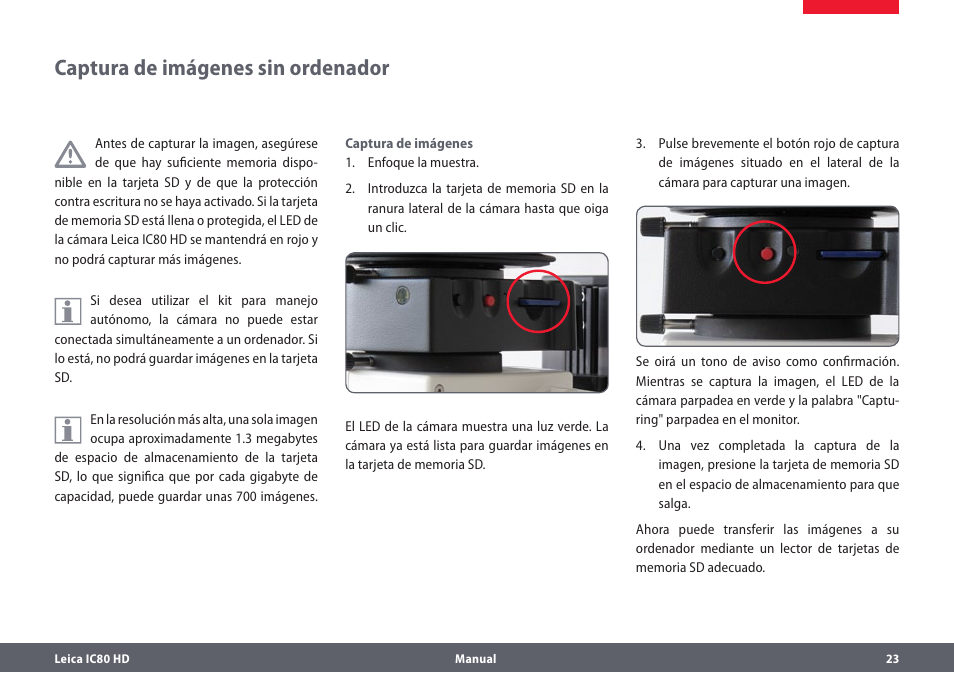 Captura de imágenes sin ordenador | Leica Biosystems IC80 HD User Manual | Page 23 / 44