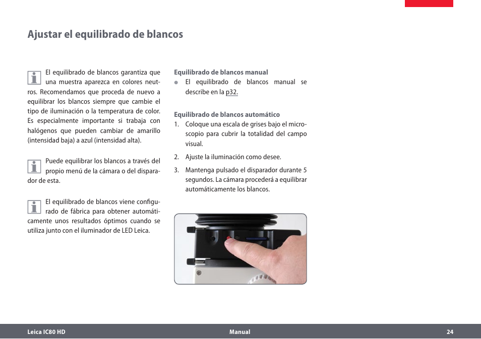 Ajustar el equilibrado de blancos | Leica Biosystems IC80 HD User Manual | Page 24 / 44