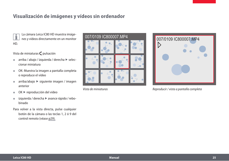 Visualización de imágenes y vídeos sin ordenador | Leica Biosystems IC80 HD User Manual | Page 25 / 44