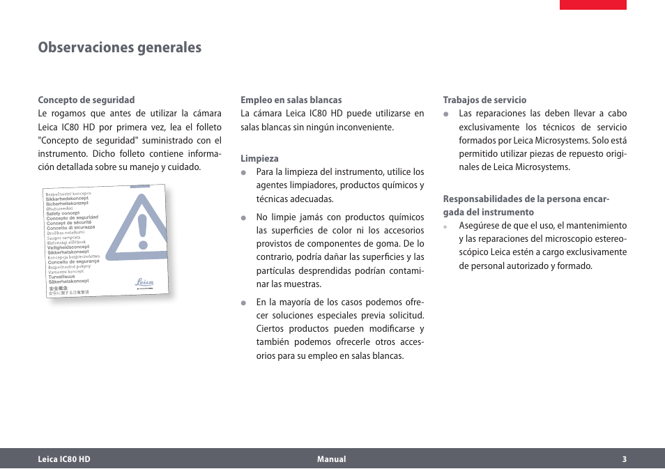 Observaciones generales | Leica Biosystems IC80 HD User Manual | Page 3 / 44