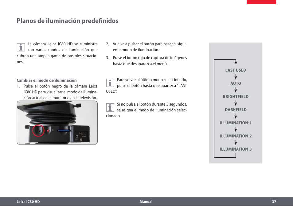 Planos de iluminación predefinidos | Leica Biosystems IC80 HD User Manual | Page 37 / 44