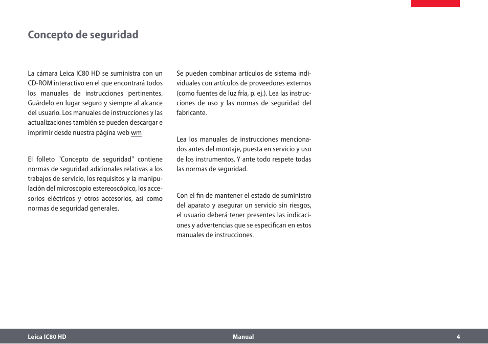 Concepto de seguridad | Leica Biosystems IC80 HD User Manual | Page 4 / 44