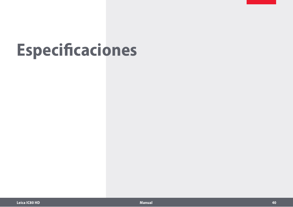 Especificaciones | Leica Biosystems IC80 HD User Manual | Page 40 / 44