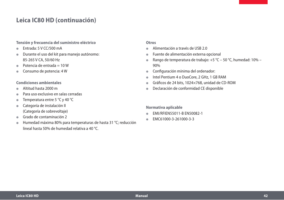 Leica ic80 hd (continuación) | Leica Biosystems IC80 HD User Manual | Page 42 / 44
