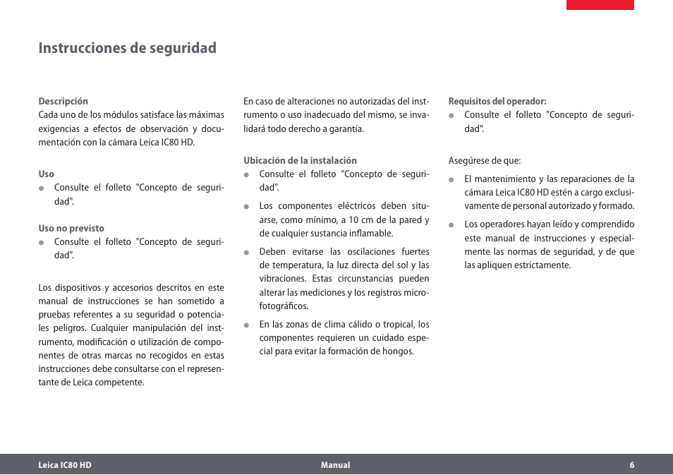 Instrucciones de seguridad | Leica Biosystems IC80 HD User Manual | Page 6 / 44