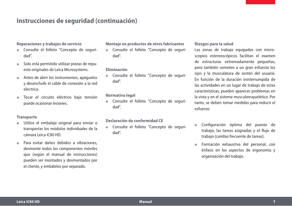 Instrucciones de seguridad (continuación) | Leica Biosystems IC80 HD User Manual | Page 7 / 44