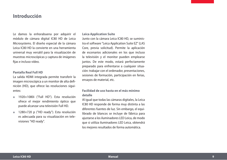 Introducción, Introducción 9 | Leica Biosystems IC80 HD User Manual | Page 9 / 44