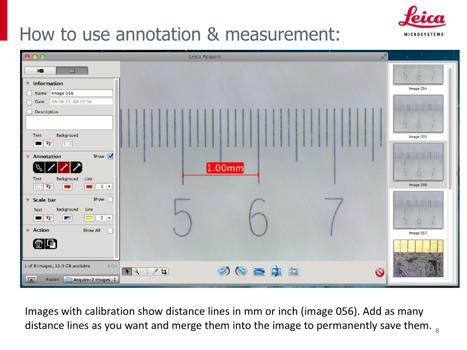 How to use annotation & measurement | Leica Biosystems Acquire V2.0 Calibraton & Measurement User Manual | Page 8 / 9