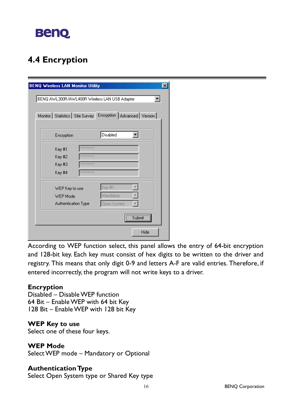 4 encryption | BenQ AWL300 User Manual | Page 20 / 22