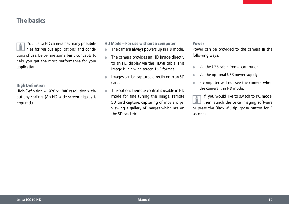 The basics, Thebasics | Leica Biosystems ICC50 HD User Manual | Page 10 / 44