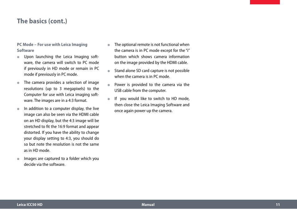 The basics (cont.), Thebasics(cont.) | Leica Biosystems ICC50 HD User Manual | Page 11 / 44