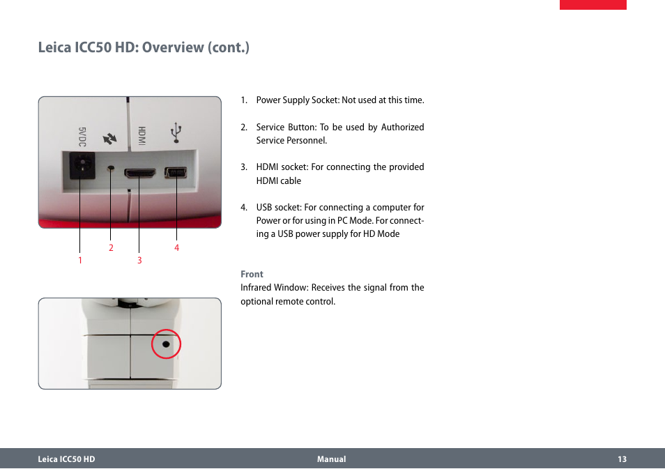 Leica icc50 hd: overview (cont.) | Leica Biosystems ICC50 HD User Manual | Page 13 / 44