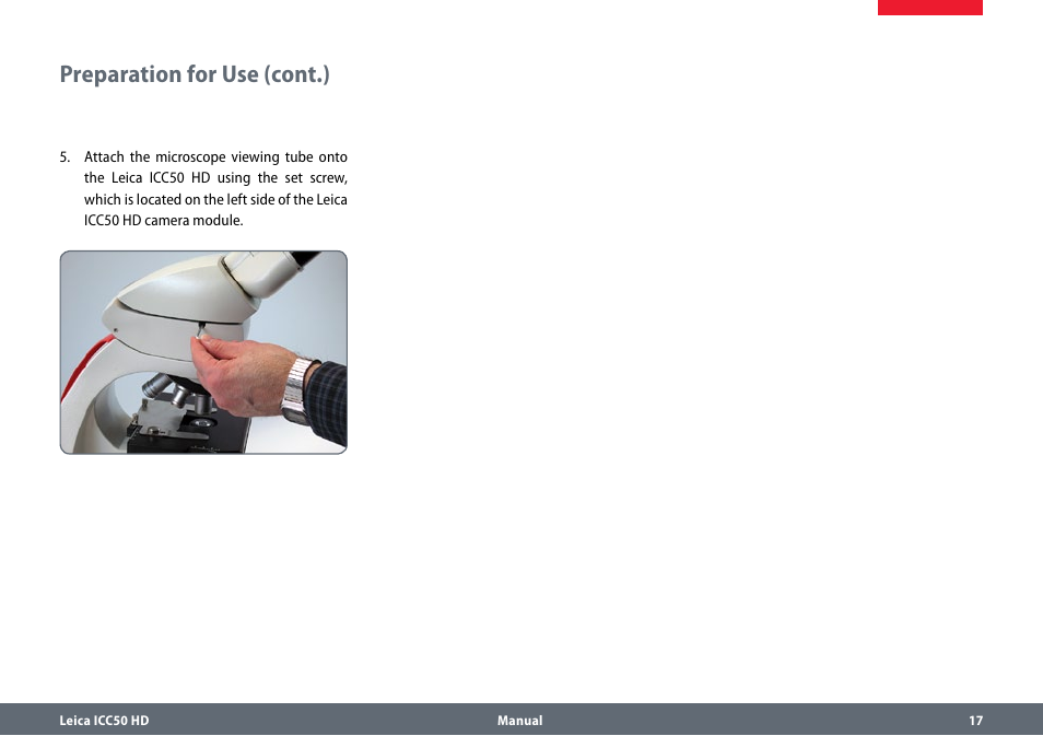 Preparation for use (cont.) | Leica Biosystems ICC50 HD User Manual | Page 17 / 44