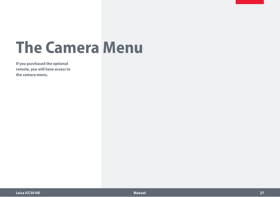 The camera menu | Leica Biosystems ICC50 HD User Manual | Page 27 / 44