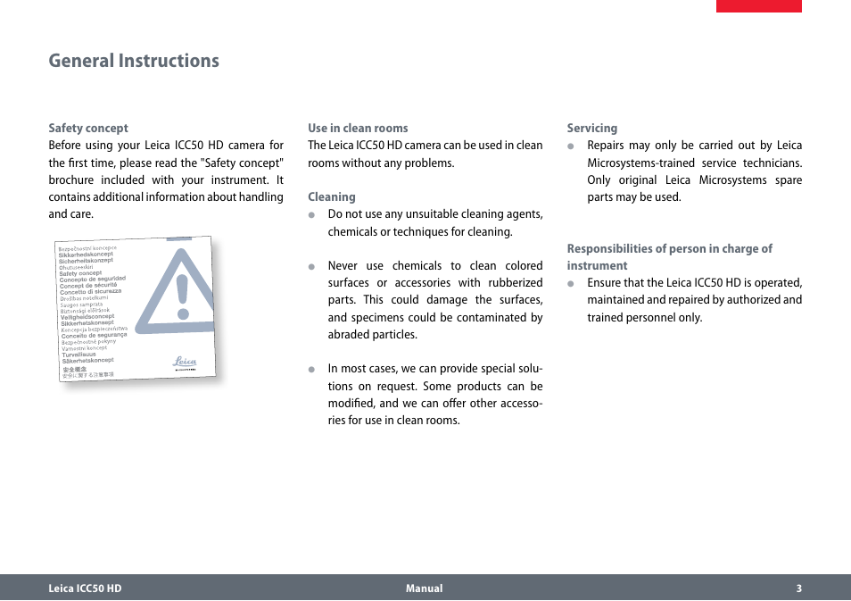 General instructions | Leica Biosystems ICC50 HD User Manual | Page 3 / 44