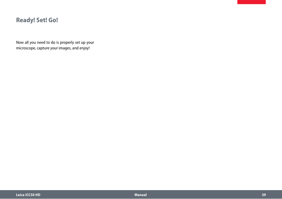 Ready! set! go, Ready!set!go | Leica Biosystems ICC50 HD User Manual | Page 39 / 44