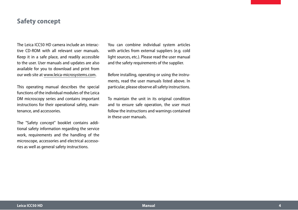 Safety concept | Leica Biosystems ICC50 HD User Manual | Page 4 / 44