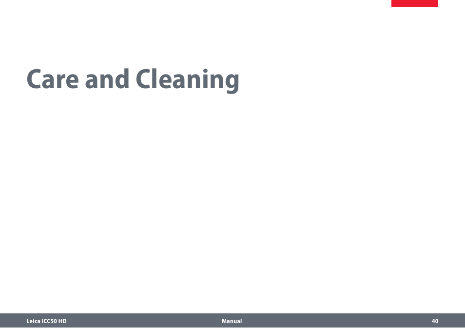 Care and cleaning | Leica Biosystems ICC50 HD User Manual | Page 40 / 44