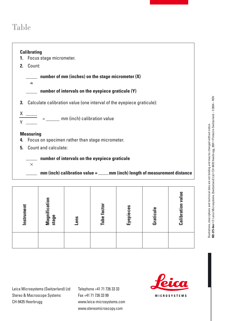 Table | Leica Biosystems M80 Measuring User Manual | Page 12 / 12