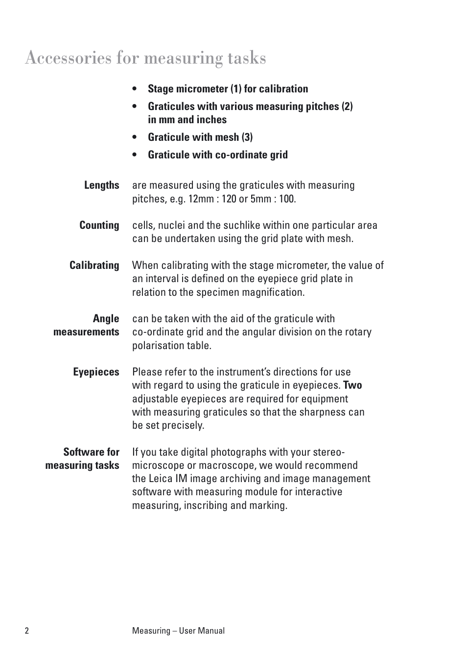 Accessories for measuring tasks | Leica Biosystems M80 Measuring User Manual | Page 2 / 12