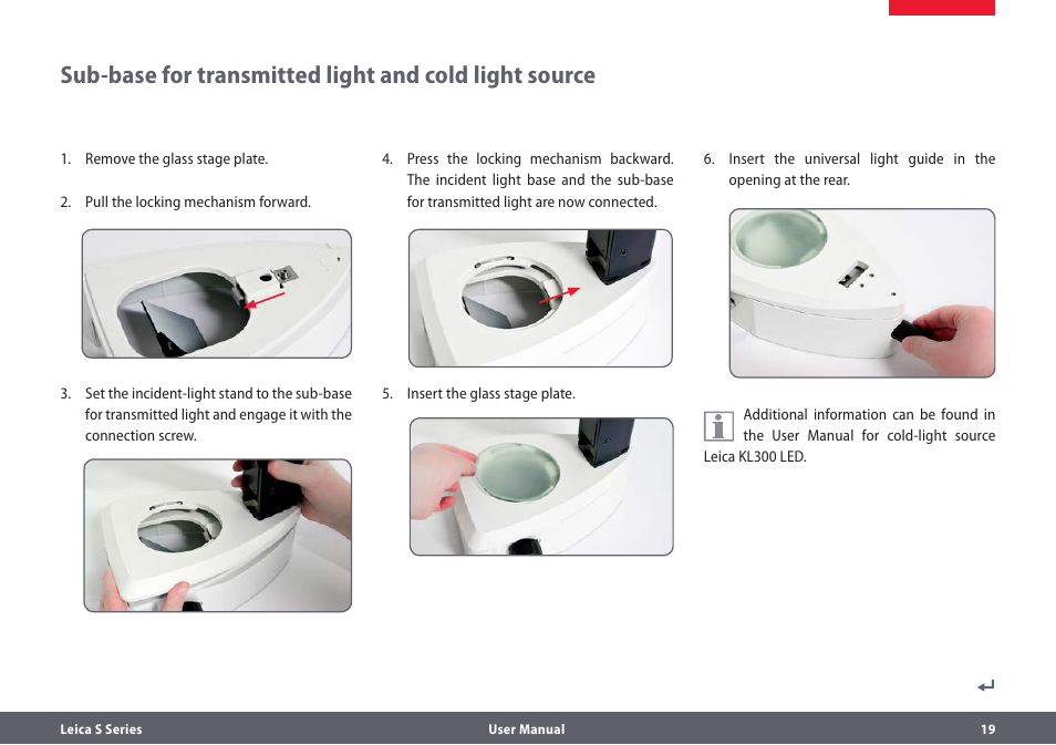 Durchlichtuntersatz und kaltlichtquelle | Leica Biosystems S series User Manual | Page 19 / 59