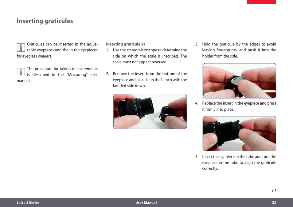 Strichplatten einsetzen, Inserting graticules | Leica Biosystems S series User Manual | Page 22 / 59