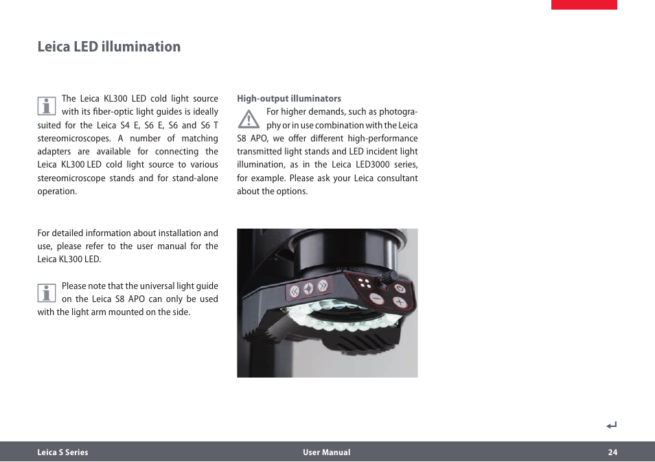 Leica led-beleuchtungen, Leica led illuminators, Leica led illumination | Leica Biosystems S series User Manual | Page 24 / 59