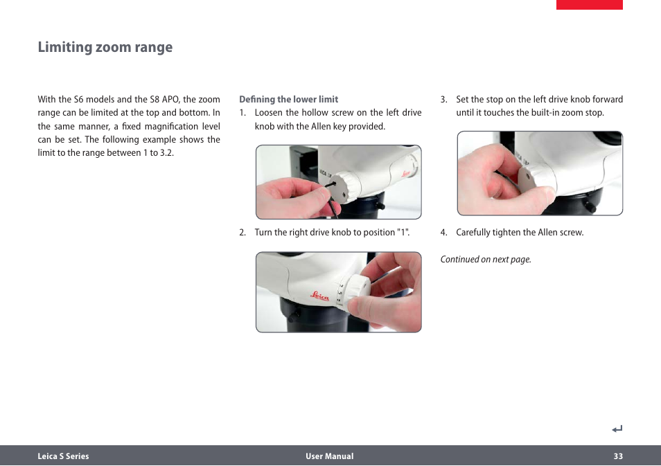 Zoombereich begrenzen, Limiting zoom range | Leica Biosystems S series User Manual | Page 33 / 59