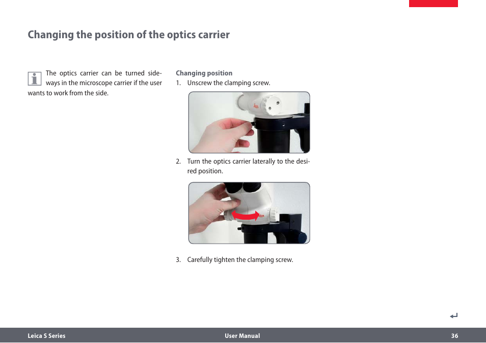 Position des optikträgers ändern, Changing the position of the optics carrier | Leica Biosystems S series User Manual | Page 36 / 59