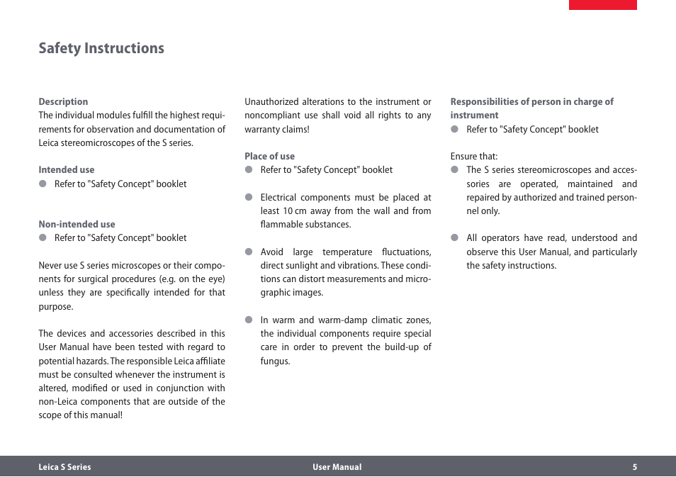 Sicherheitsvorschriften, Safety instructions | Leica Biosystems S series User Manual | Page 5 / 59