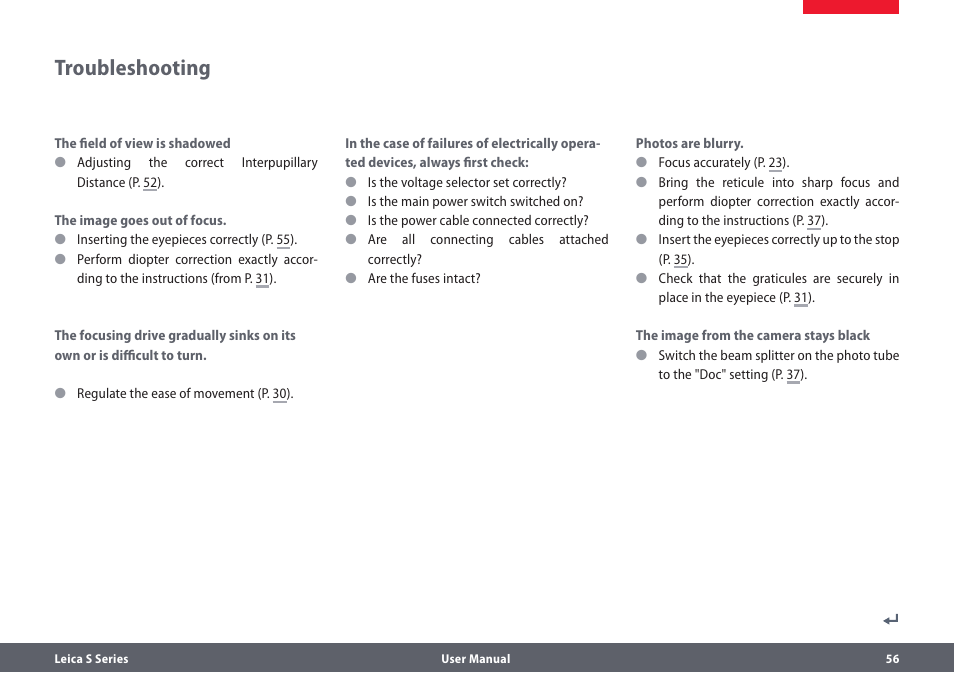 Problemlösungen, Troubleshooting 56, Troubleshooting | Leica Biosystems S series User Manual | Page 56 / 59