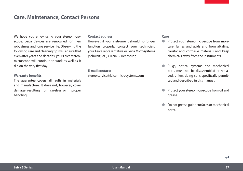 Pflege, wartung, ansprechpartner, Care, maintenance, contact persons | Leica Biosystems S series User Manual | Page 57 / 59