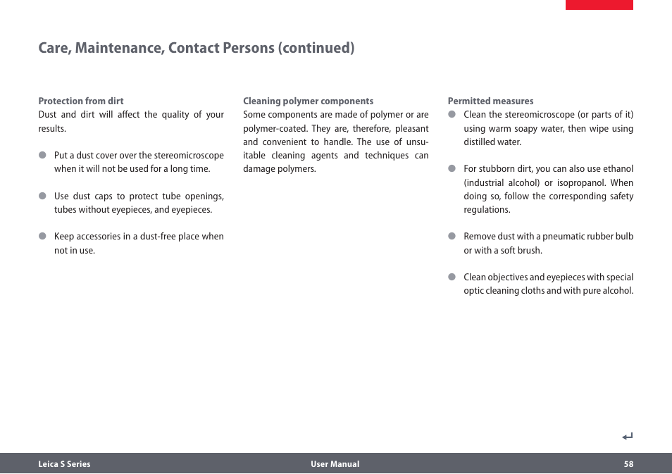 Care, maintenance, contact persons (continued) | Leica Biosystems S series User Manual | Page 58 / 59