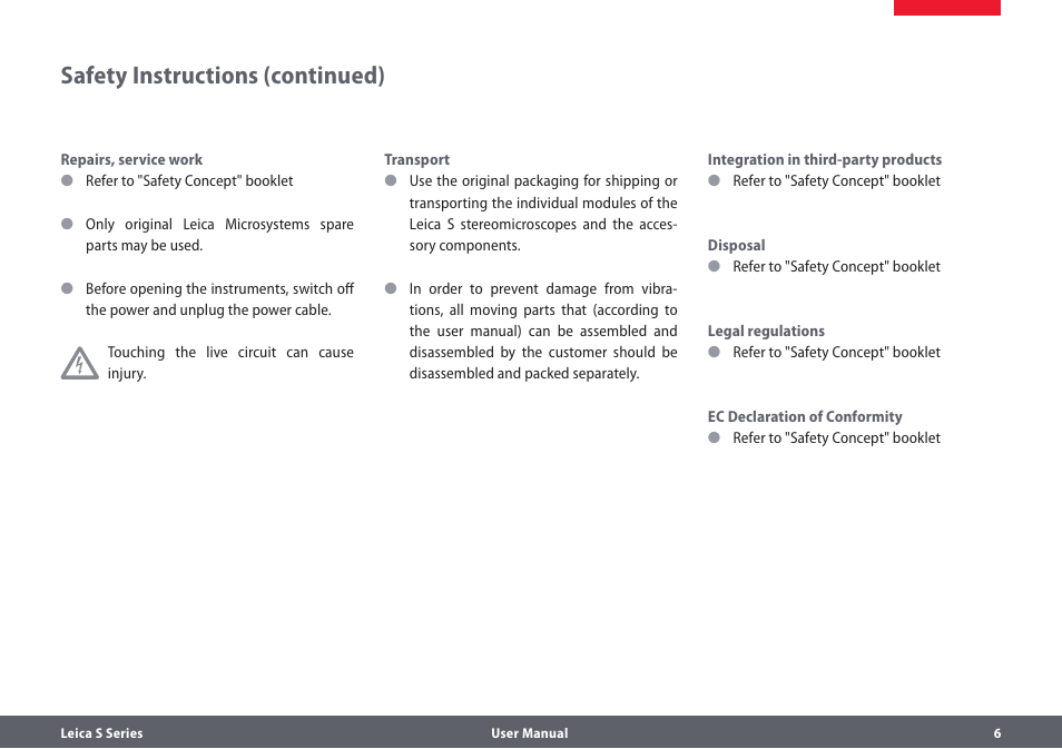 Safety instructions (continued) | Leica Biosystems S series User Manual | Page 6 / 59