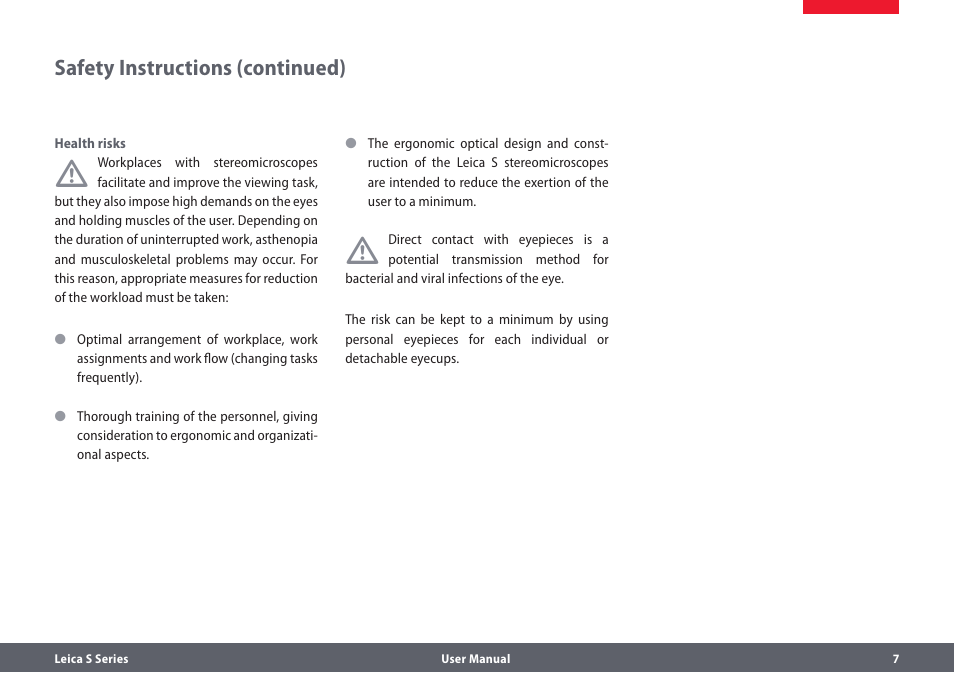 Safety instructions (continued) | Leica Biosystems S series User Manual | Page 7 / 59