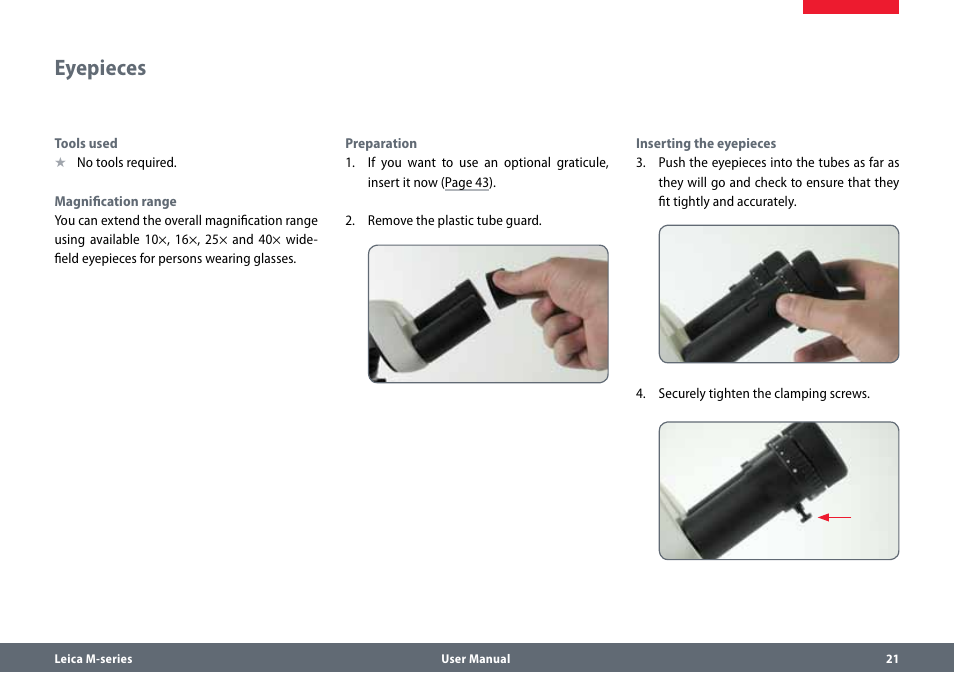 Eyepieces | Leica Biosystems M80 User Manual | Page 21 / 65