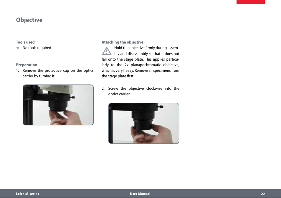 Objective | Leica Biosystems M80 User Manual | Page 22 / 65