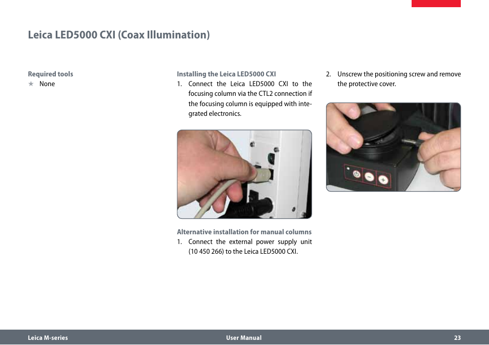 Leica led5000 cxi (coax illumination) | Leica Biosystems M80 User Manual | Page 23 / 65